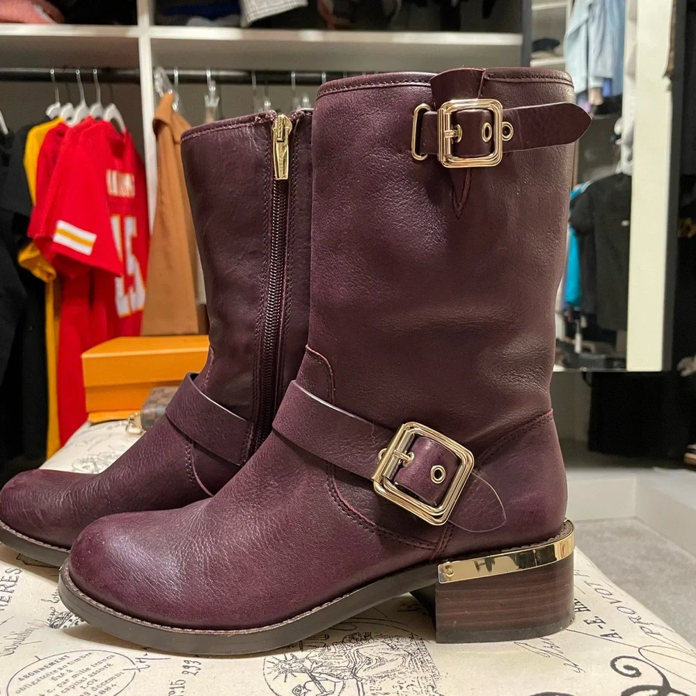 BNIB Vince Camuto Windy Moto Boots Dark purple 7 M - Picture 1 of 6